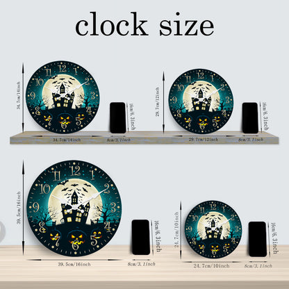 Halloween Night Wall Clock Fall Pumpkin Decor Clock Non Ticking Decorative for Bedroom Kitchen Living Room School