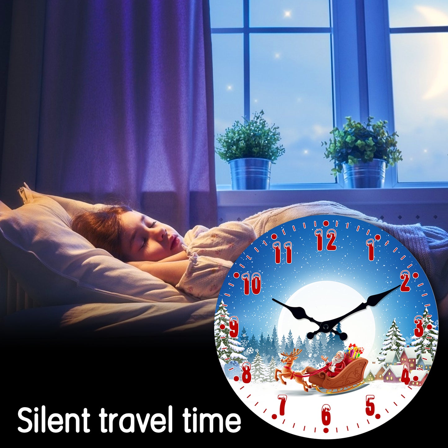 Christmas Wall Clock Christmas Decorations Santa Claus Silent Non-Ticking Battery Operated Indoor Home Decor Clearance