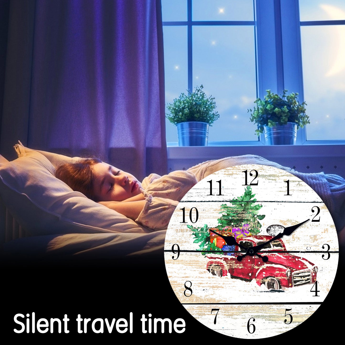 Farmhouse Christmas Wall Clock Retro style Silent Non-Ticking Battery Operated Christmas Decorations Indoor Home Decor Clearance