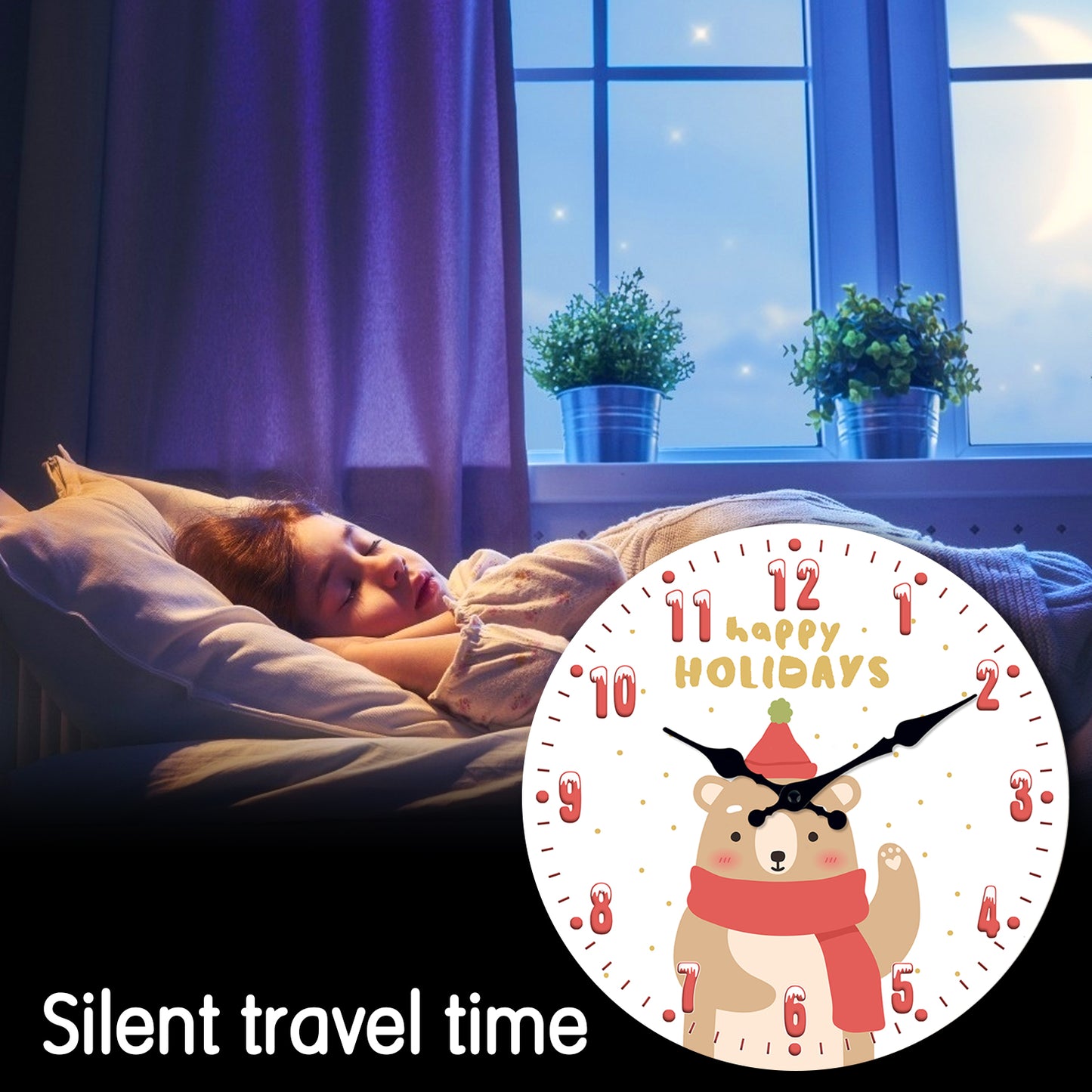 Happy Christmas Wall Clock Silent Non-Ticking Battery Operated Christmas Decorations Indoor Home Decor Clearance