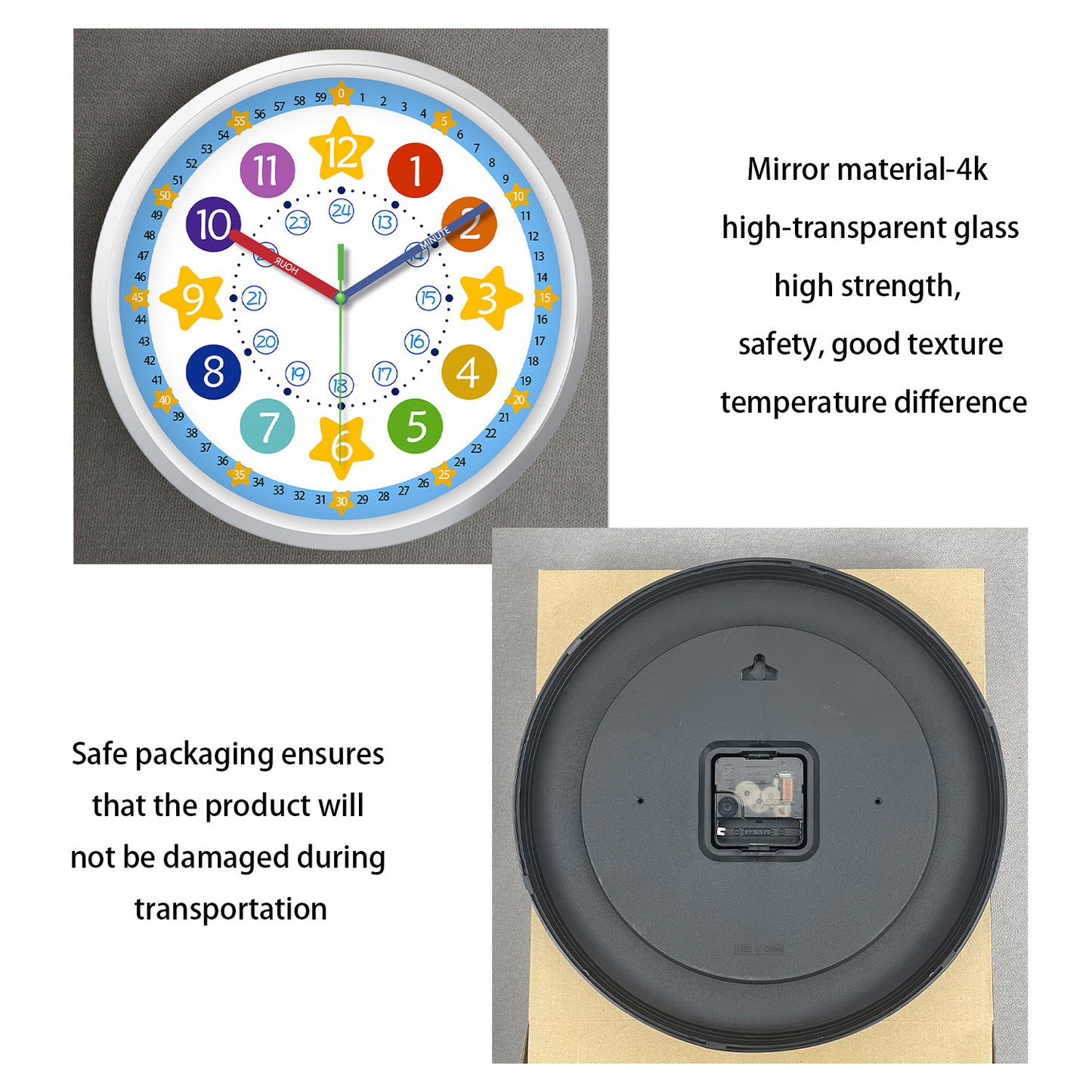 Learning Wall Clock 8 Inch –Time Teaching Non-Ticking Battery Operated Wall Clock for Classroom, Bedroom, School