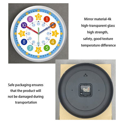 Learning Wall Clock 8 Inch –Time Teaching Non-Ticking Battery Operated Wall Clock for Classroom, Bedroom, School