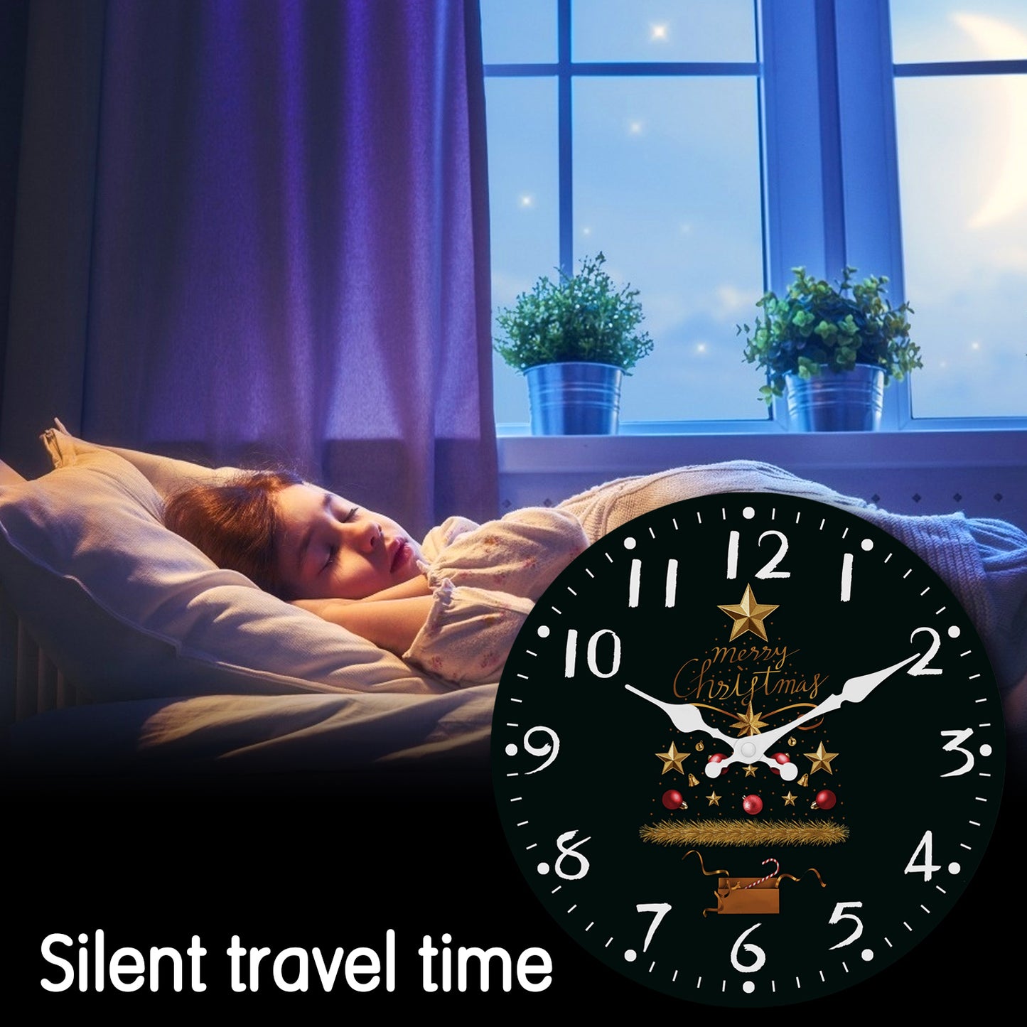 Christmas Tree Wall Clock Silent Non-Ticking Battery Operated Christmas Decorations Indoor Home Decor Clearance