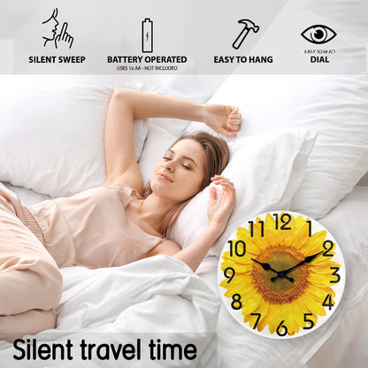 Sunflower Farmhouse Wall Clocks Battery Operated 10 Inch Silent Non Ticking Rustic Wall Clock