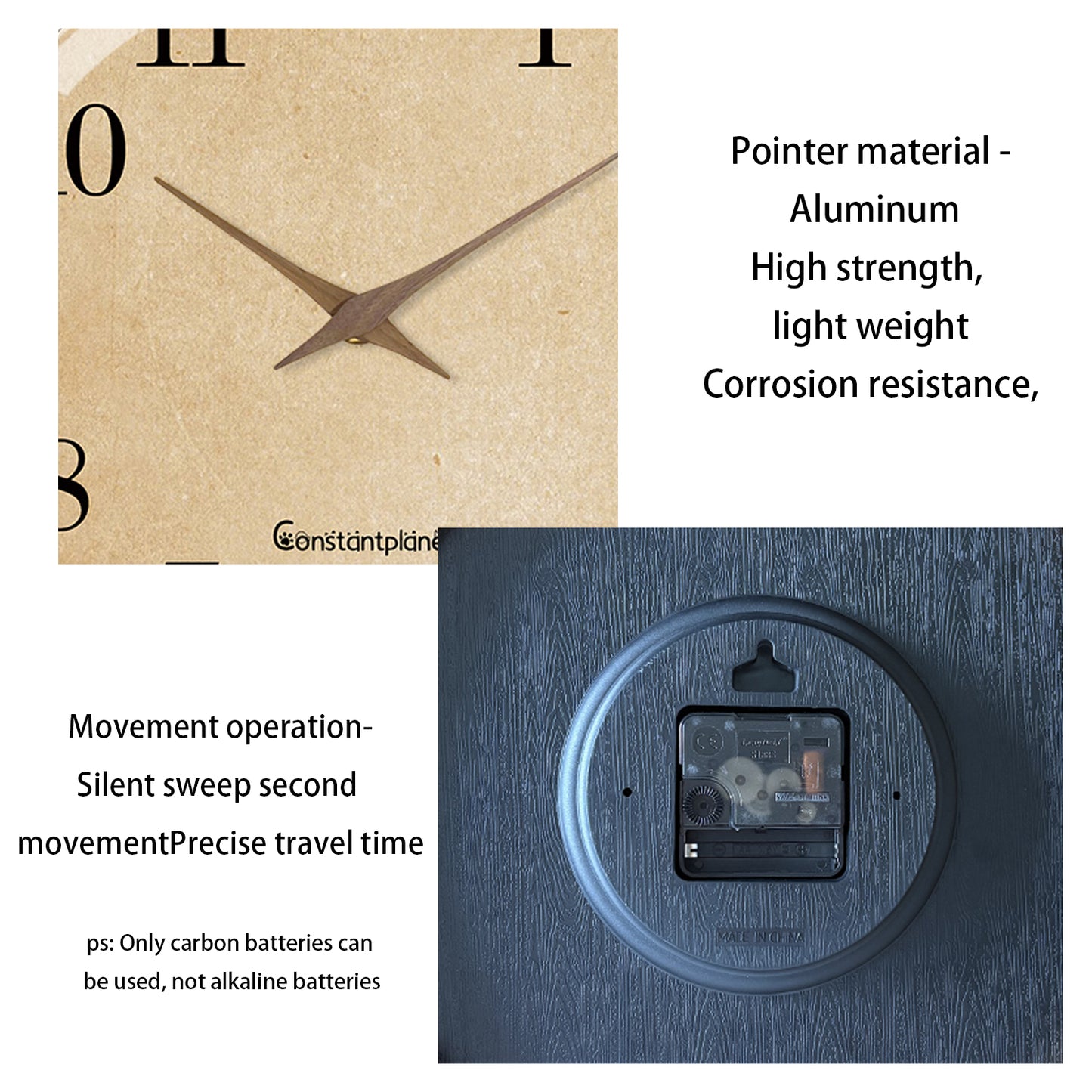 Rustic Solid Wood Wall Clock 12 Inch Silent Non-Ticking Movement Battery Operated Clock for Living Room, Bedroom, Kitchen