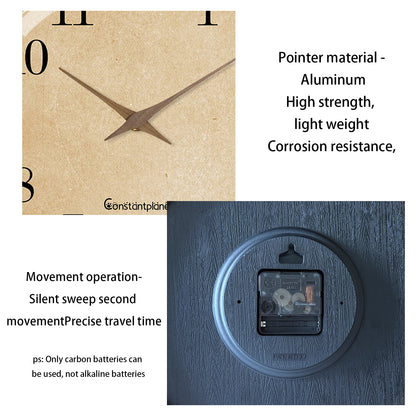 Rustic Solid Wood Wall Clock 12 Inch Silent Non-Ticking Movement Battery Operated Clock for Living Room, Bedroom, Kitchen