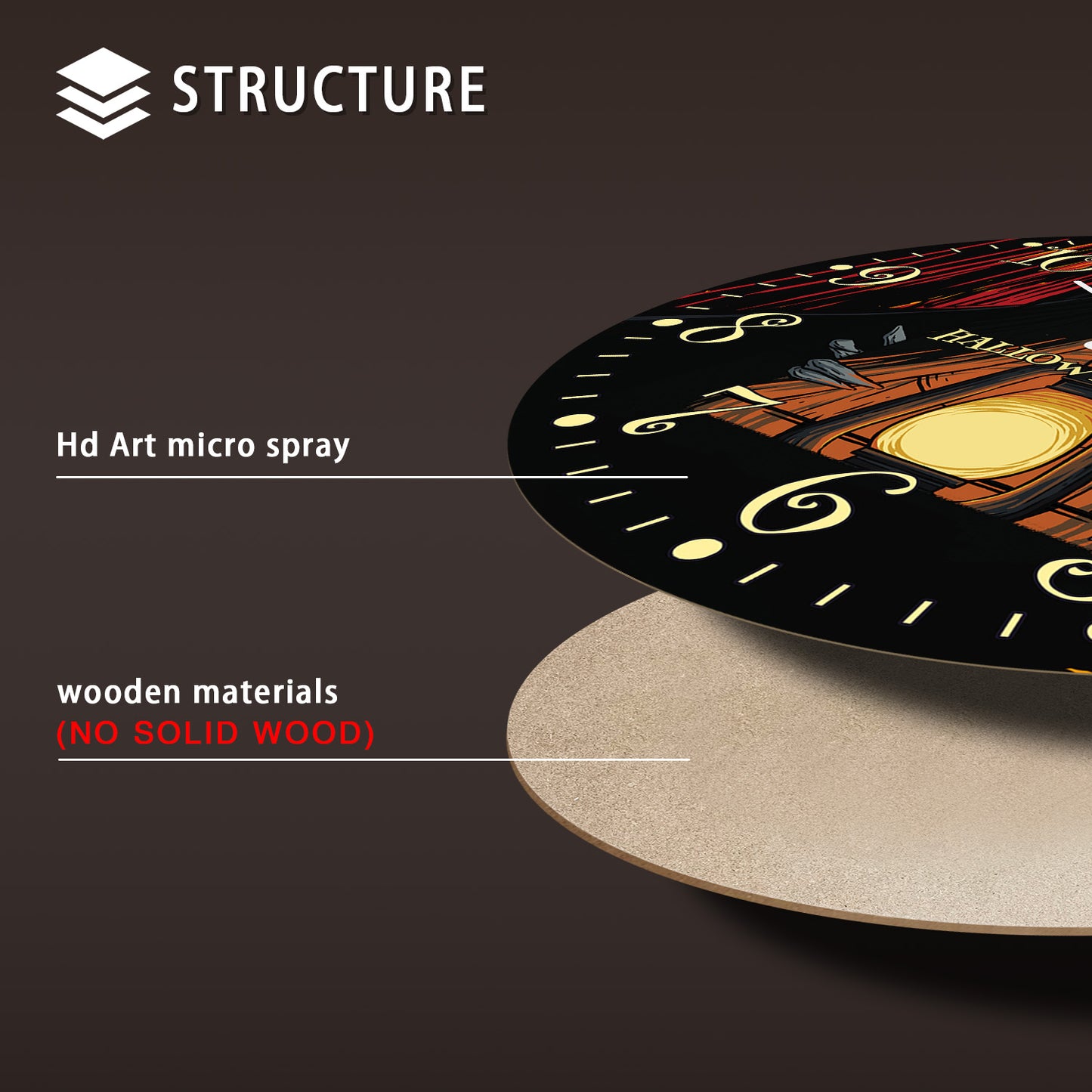 Halloween Night Wall Clock Gothic Wall Clock Non Ticking Decorative for Bedroom Kitchen Living Room School