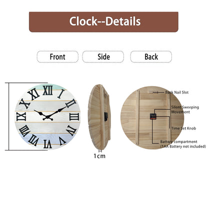 Constantplanet Wooden Wall Clock Roman Numerals Silent Non-Ticking Movement Battery Operated Decorative Clock for Living Room, Bedroom, Kitchen