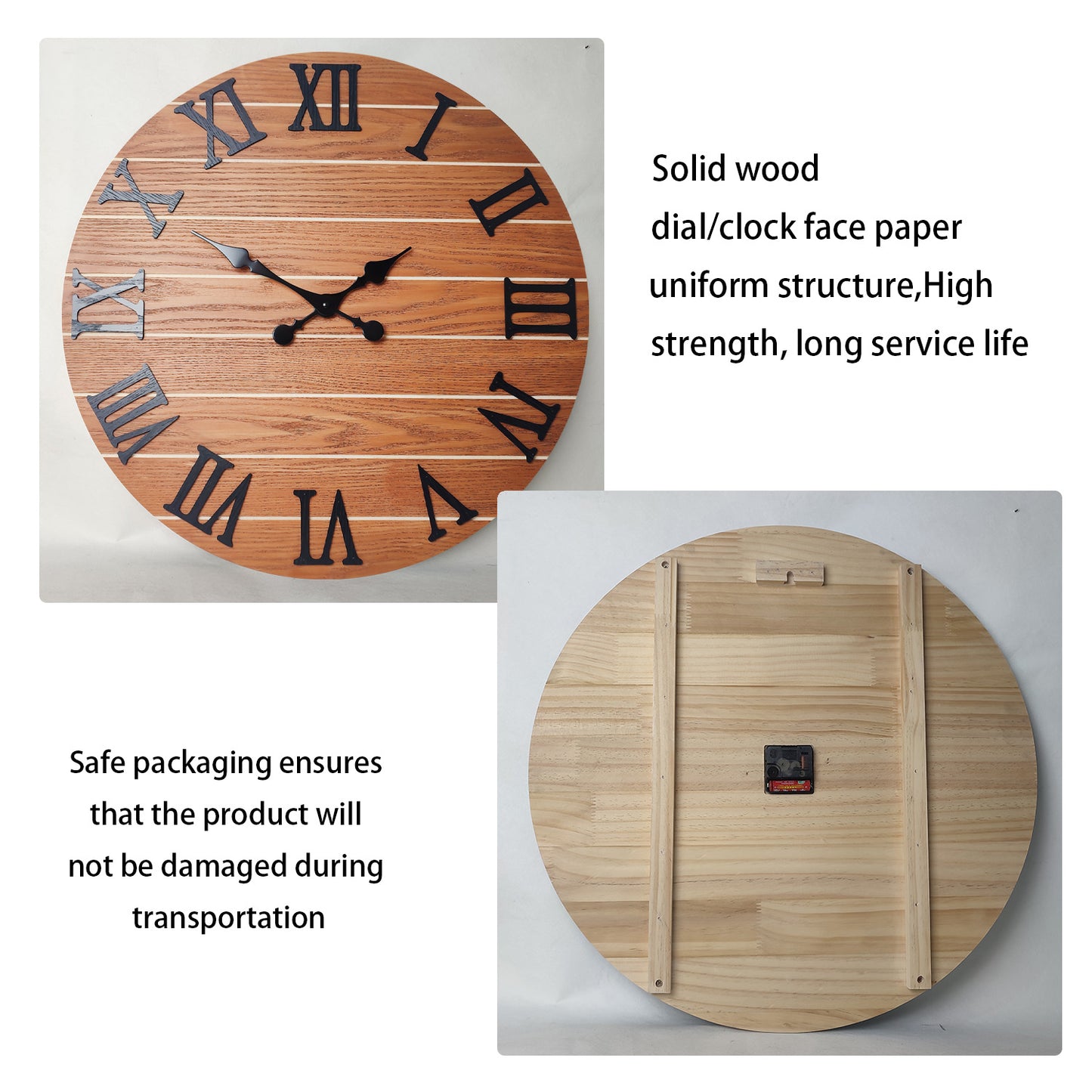 Constantplanet Wooden Wall Clock Silent Non-Ticking Movement Battery Operated Decorative Clock for Living Room, Bedroom, Kitchen