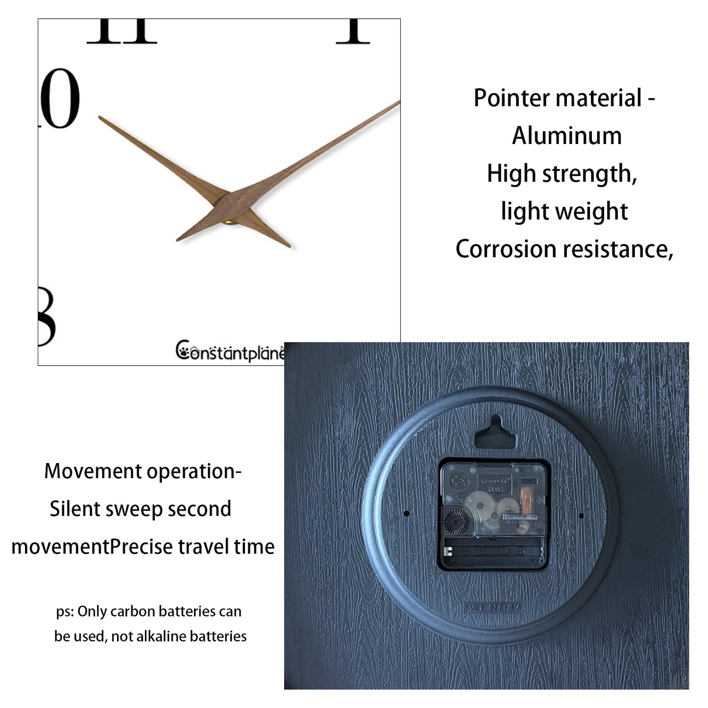 Constantplanet 12-Inch Wooden Frame Wall Clock with Retro Silent Non-Ticking Battery Operated Decorative Clock for Living Room, Bedroom, Kitchen