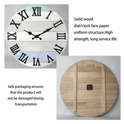 Constantplanet Wooden Wall Clock Roman Numerals Silent Non-Ticking Movement Battery Operated Decorative Clock for Living Room, Bedroom, Kitchen