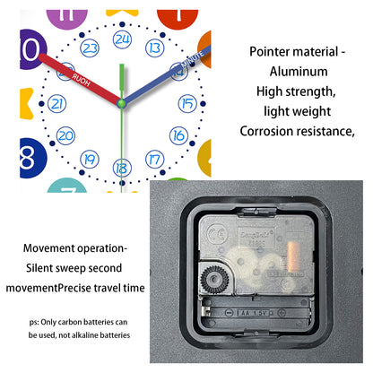 Learning Wall Clock 8 Inch –Time Teaching Non-Ticking Battery Operated Wall Clock for Classroom, Bedroom, School