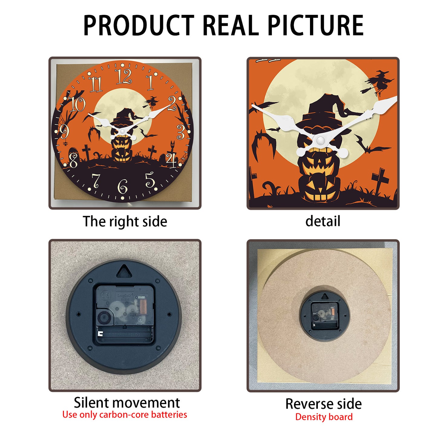 Orologio da parete per la notte di Halloween, decorazione autunnale con zucca, orologio senza ticchettio, decorativo per camera da letto, cucina, soggiorno, scuola