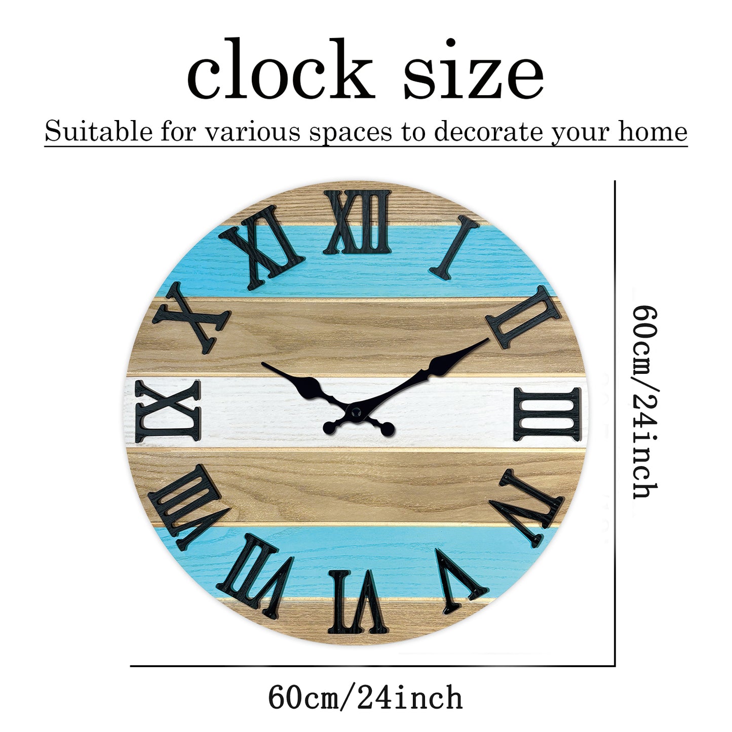 Constantplanet Wooden Wall Clock Silent Non-Ticking Movement Battery Operated Decorative Clock for Living Room, Bedroom, Kitchen