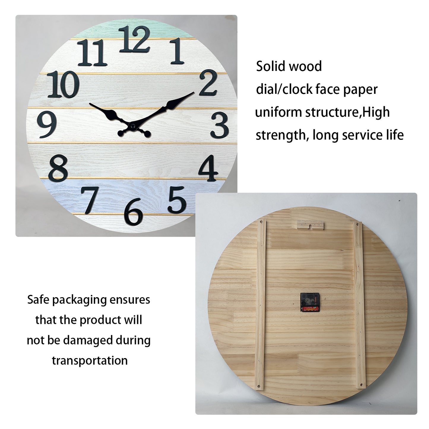 Constantplanet Wooden Wall Clock Silent Non-Ticking Movement Battery Operated Decorative Clock for Living Room, Bedroom, Kitchen