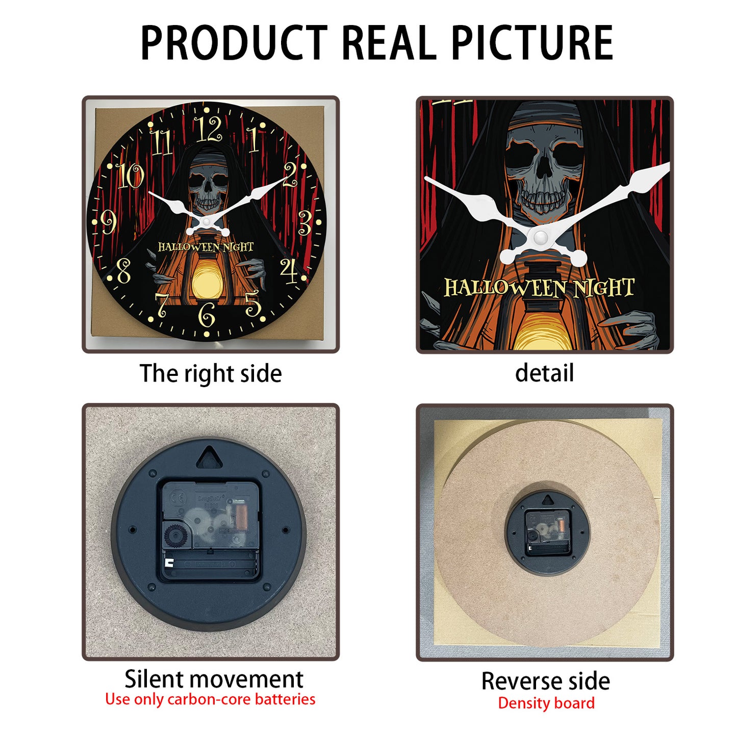 Halloween Night Wall Clock Gothic Wall Clock Non Ticking Decorative for Bedroom Kitchen Living Room School