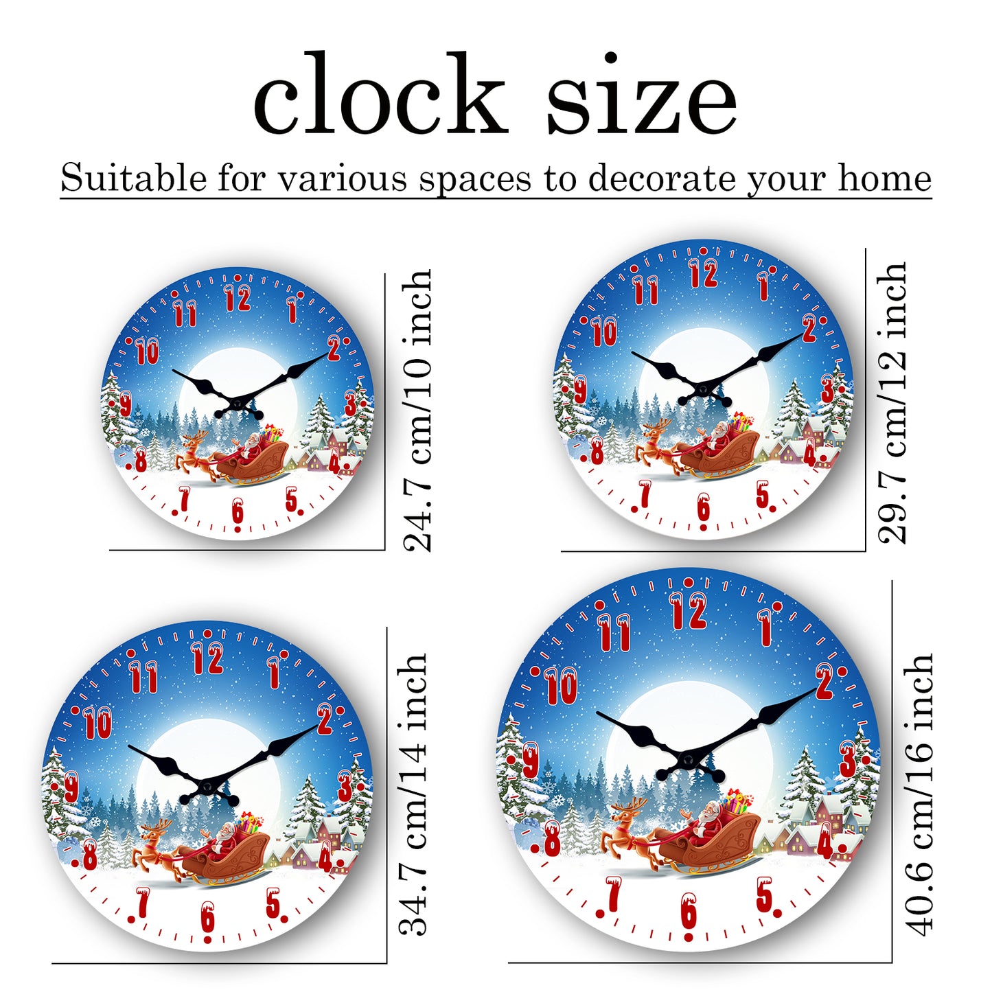 Christmas Wall Clock Christmas Decorations Santa Claus Silent Non-Ticking Battery Operated Indoor Home Decor Clearance