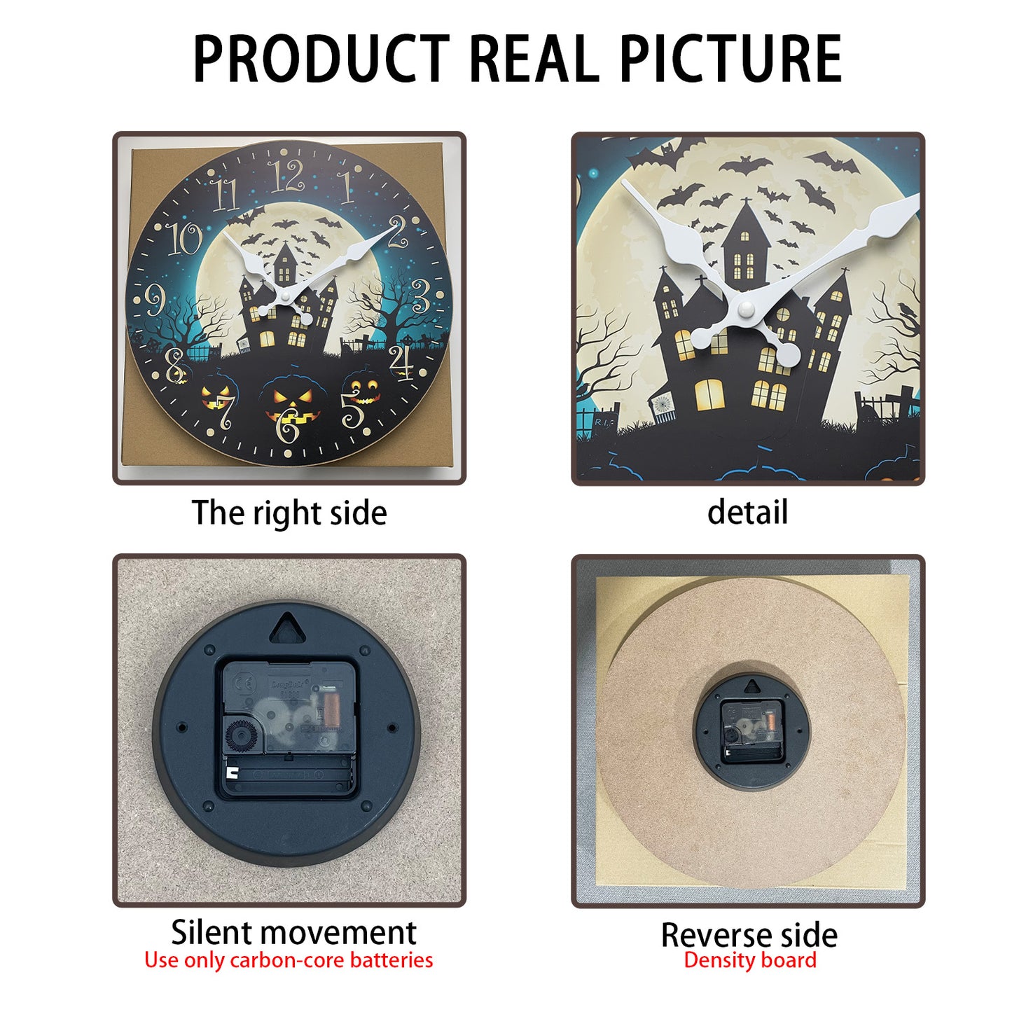 Halloween Night Wall Clock Fall Pumpkin Decor Clock Non Ticking Decorative for Bedroom Kitchen Living Room School