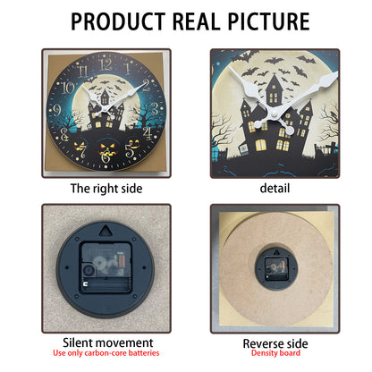 Halloween Night Wall Clock Fall Pumpkin Decor Clock Non Ticking Decorative for Bedroom Kitchen Living Room School