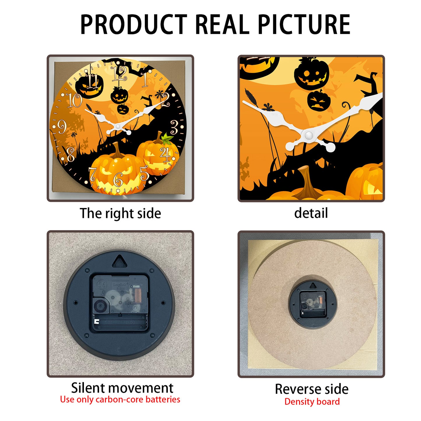 Orologio da parete per la notte di Halloween, decorazione autunnale con zucca, orologio senza ticchettio, decorativo per camera da letto, cucina, soggiorno, scuola