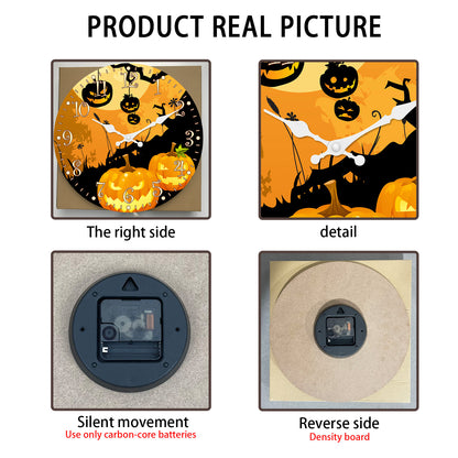 Orologio da parete per la notte di Halloween, decorazione autunnale con zucca, orologio senza ticchettio, decorativo per camera da letto, cucina, soggiorno, scuola