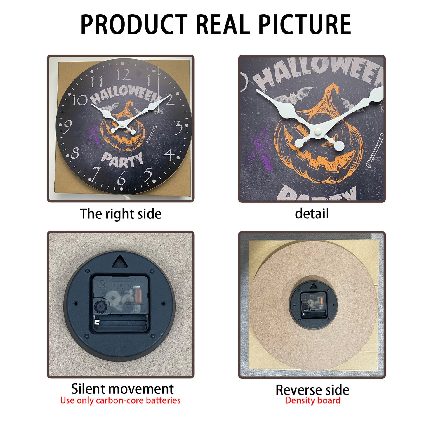 Halloween Wall Clock Pumpkin Party Decoration Clock Silent Non Ticking Battery Operated for Bedroom Kitchen Living Room School