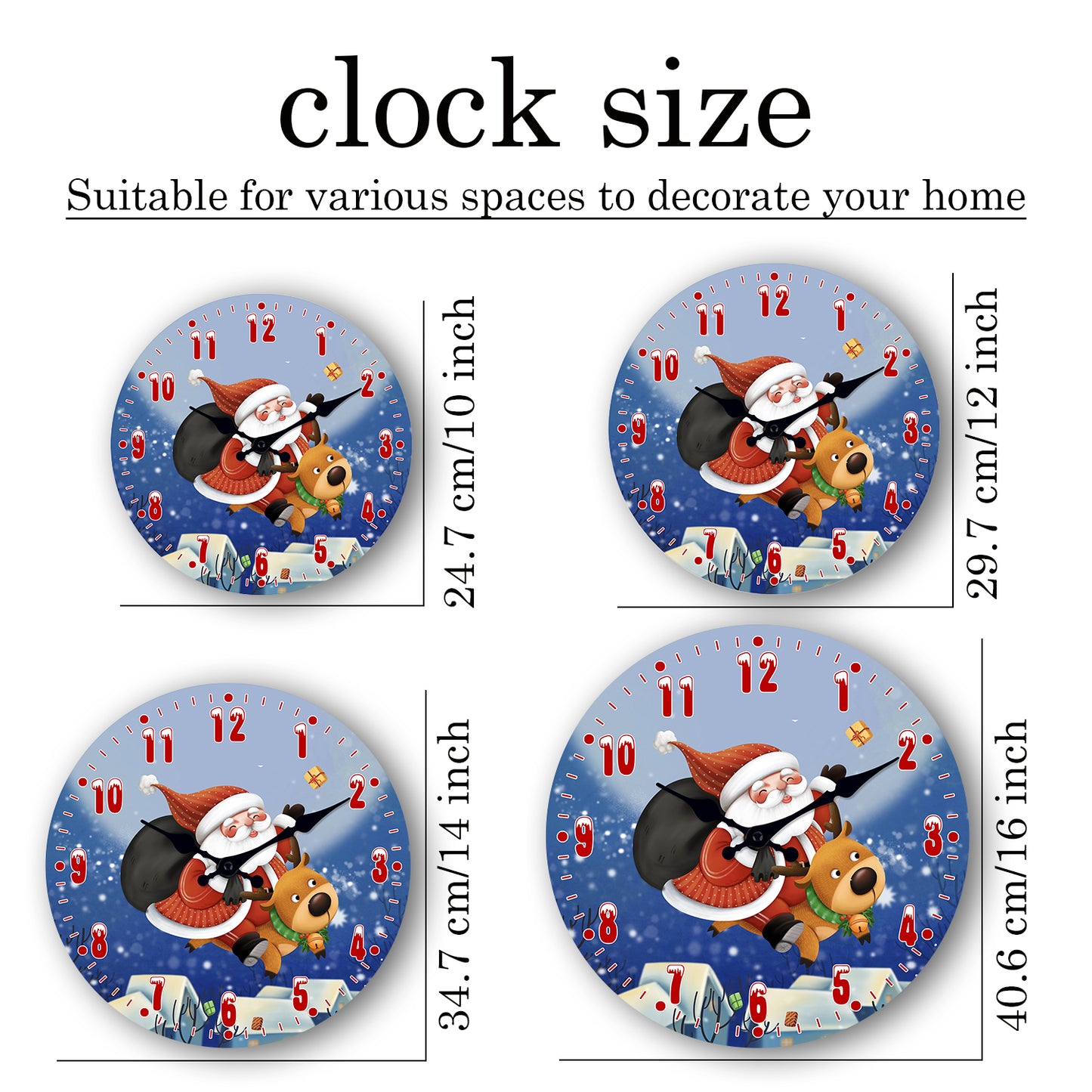 Christmas Santa Claus Wall Clock Silent Non-Ticking Battery Operated Christmas Decorations Indoor Home Decor Clearance