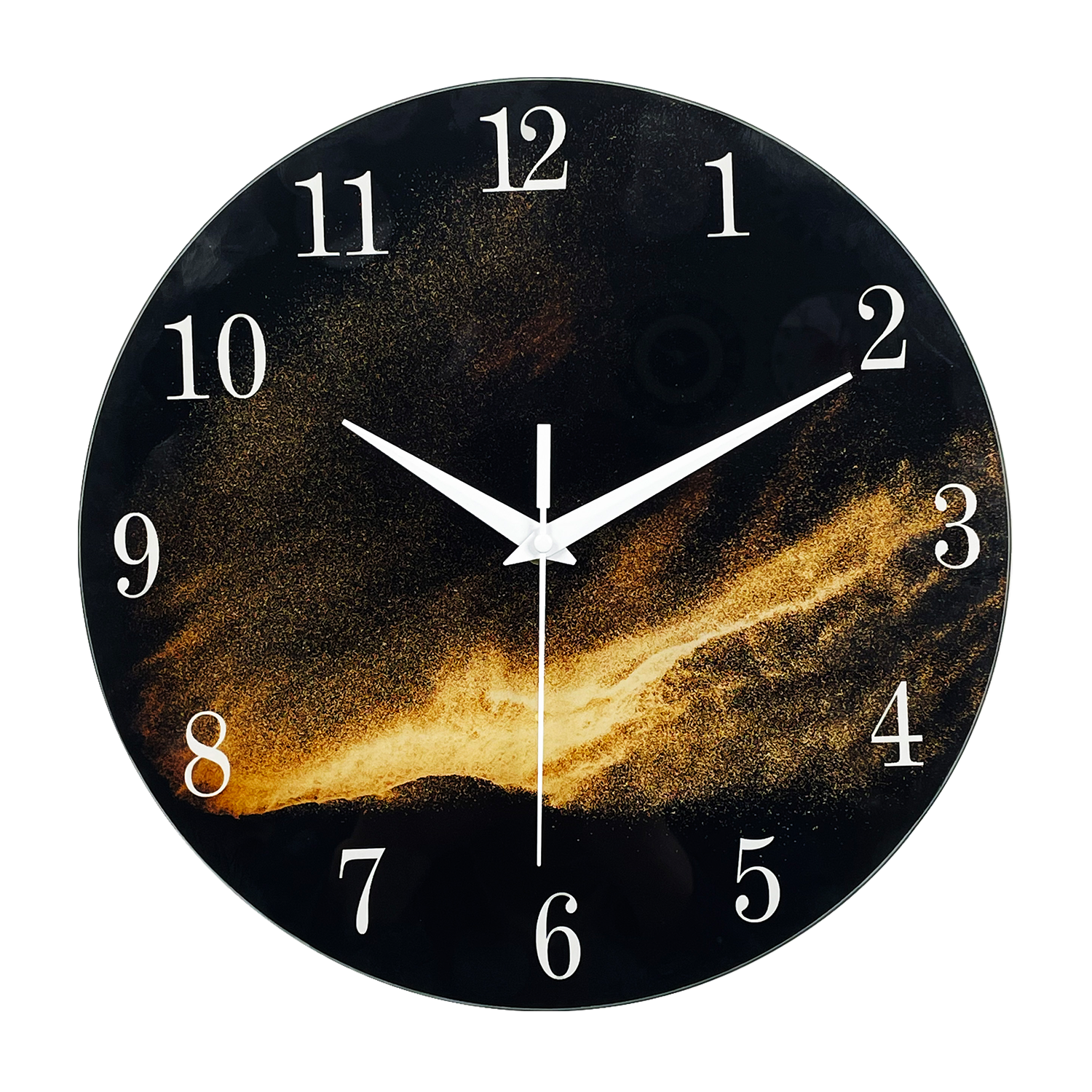 Black And Gold Living Room Wall Clock Tempered Glass Wall  Clock Silent Wall Clock Non Ticking Battery Operated