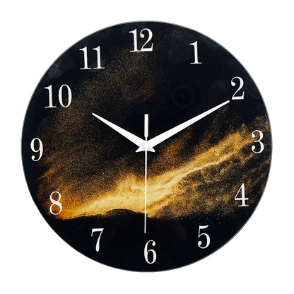 Black And Gold Living Room Wall Clock Tempered Glass Wall  Clock Silent Wall Clock Non Ticking Battery Operated