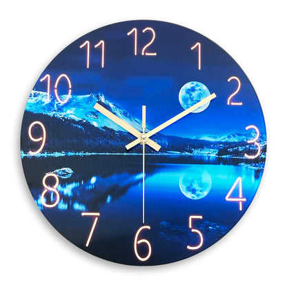 Wall Clock Glass Starry Sky Silent Blue Modern Creative Design Original Non-Ticking Decorative for Living Room Bedroom Office Kitchen