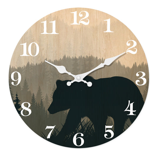 Bear Wooden Wall Clock Battery Operated Farmhouse Clocks for Living Room Kitchen Decor