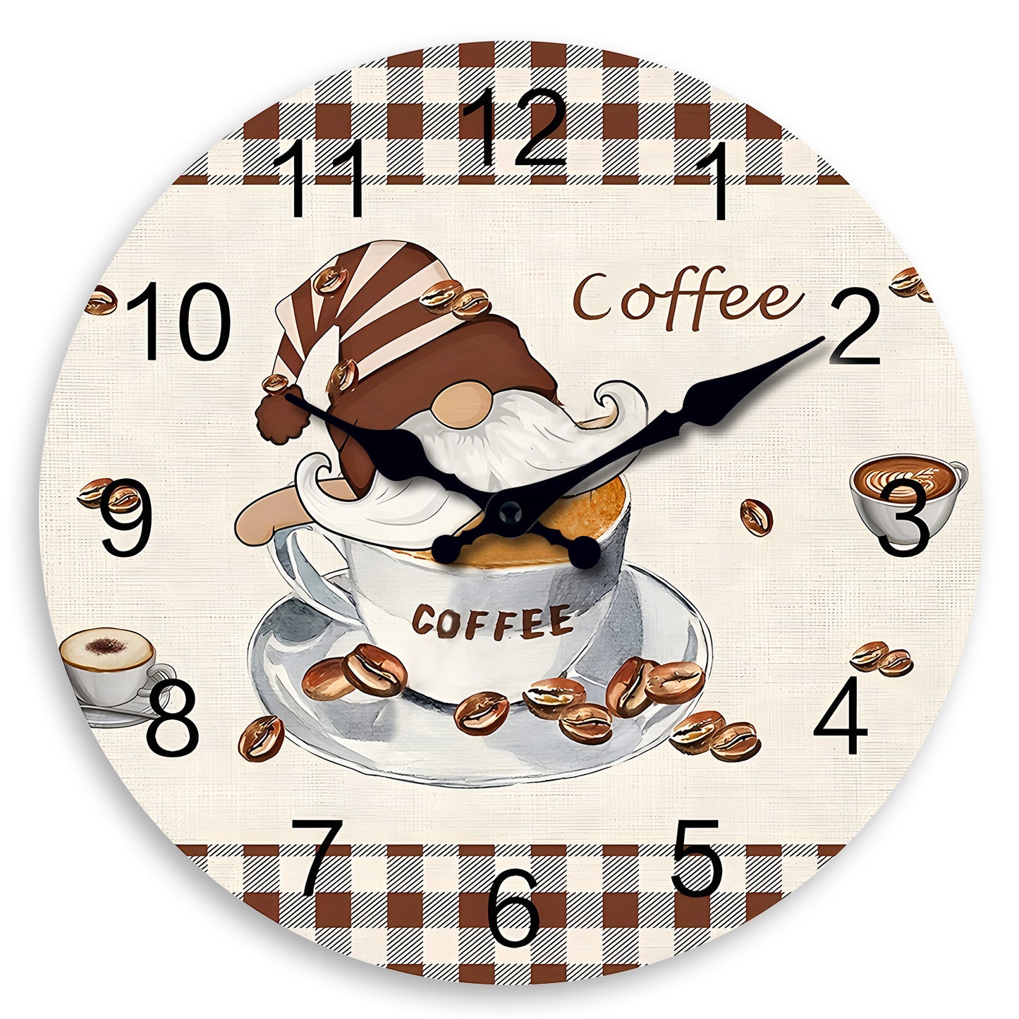 Red Retro Plaid Coffee Wall Clock Silent Wall Clock Non Ticking Battery Operated