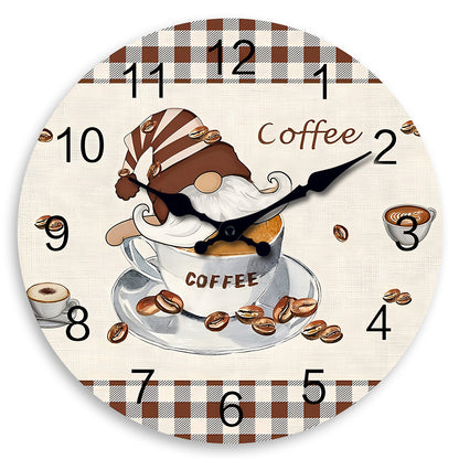 Red Retro Plaid Coffee Wall Clock Silent Wall Clock Non Ticking Battery Operated