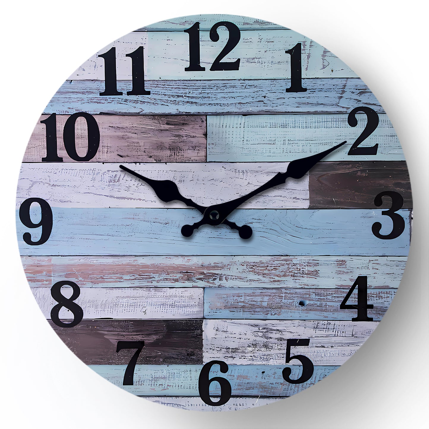 Beach Wall Clocks Battery Operated Non-Ticking Silent Wall Clock Analog Round Blue for Living Room Kitchen (No Solid Wood, it is with MDF Material)
