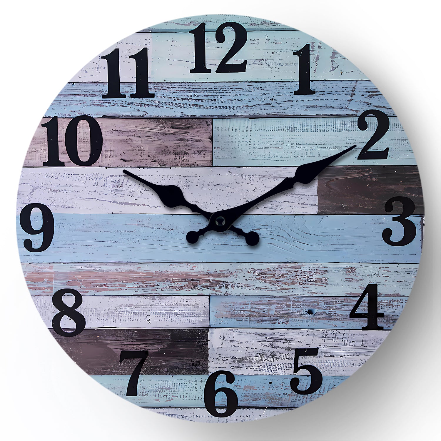 Sky Blue Clash Dark Curry Wood Texture Aged Wall Clock Non-Ticking Battery Operated
