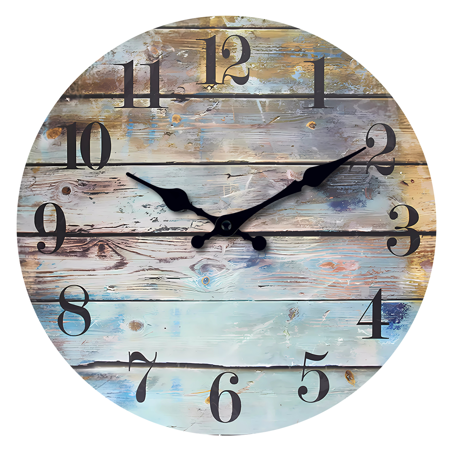 Colorful Printed Country Style MDF Wood Grain Wall Clock Battery Operated Round Silent Wall Clock