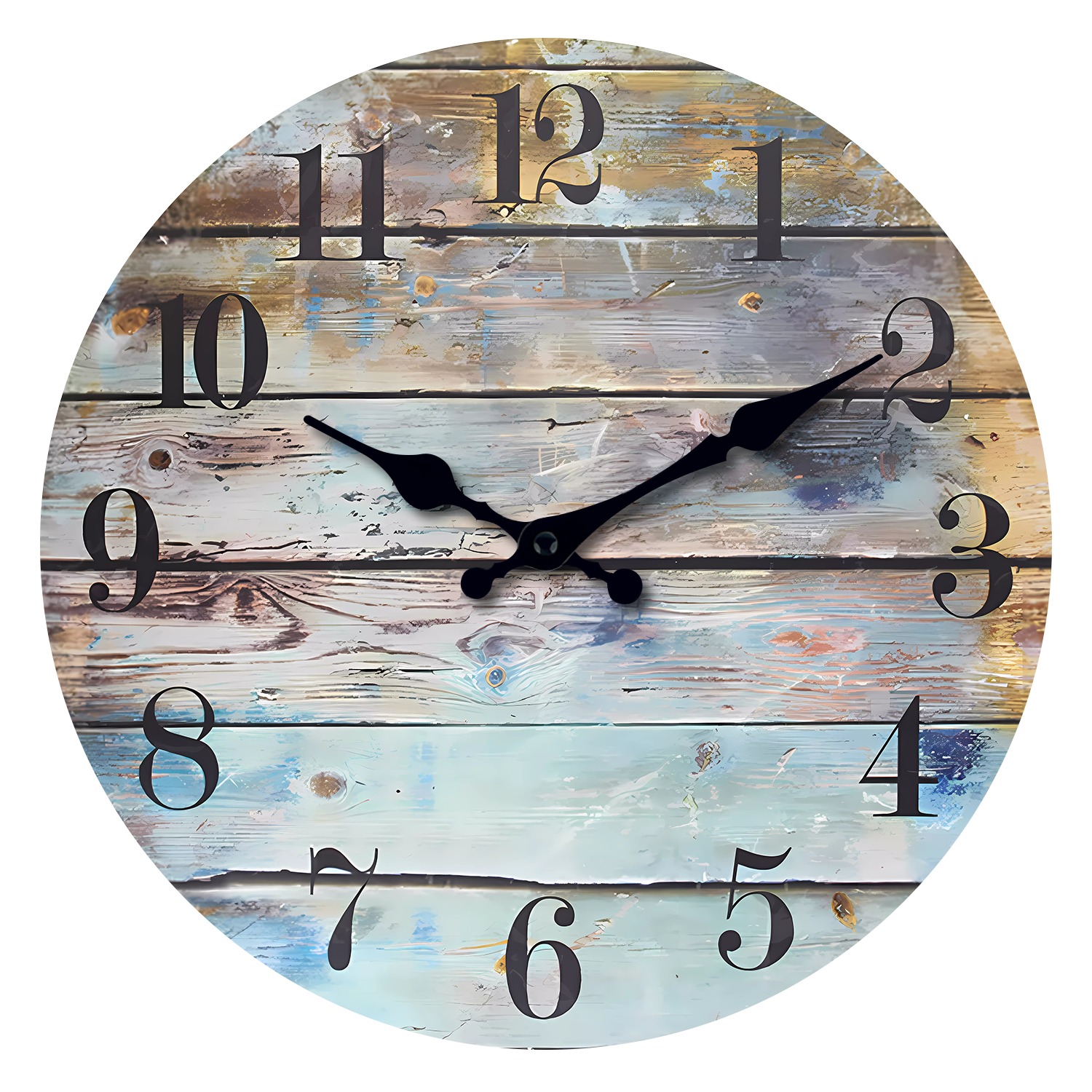 Colorful Printed Country Style MDF Wood Grain Wall Clock Battery Operated Round Silent Wall Clock