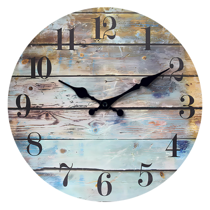 Colorful Printed Country Style MDF Wood Grain Wall Clock Battery Operated Round Silent Wall Clock