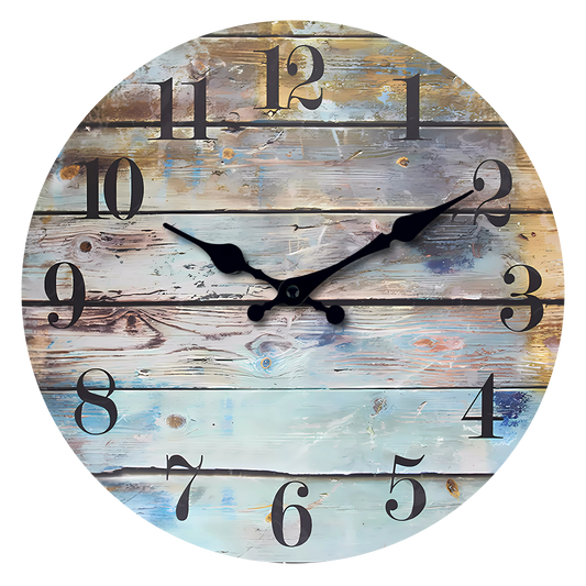 Colorful Printed Country Style MDF Wood Grain Wall Clock Battery Operated Round Silent Wall Clock