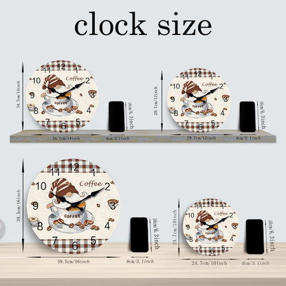 Red Retro Plaid Coffee Wall Clock Silent Wall Clock Non Ticking Battery Operated