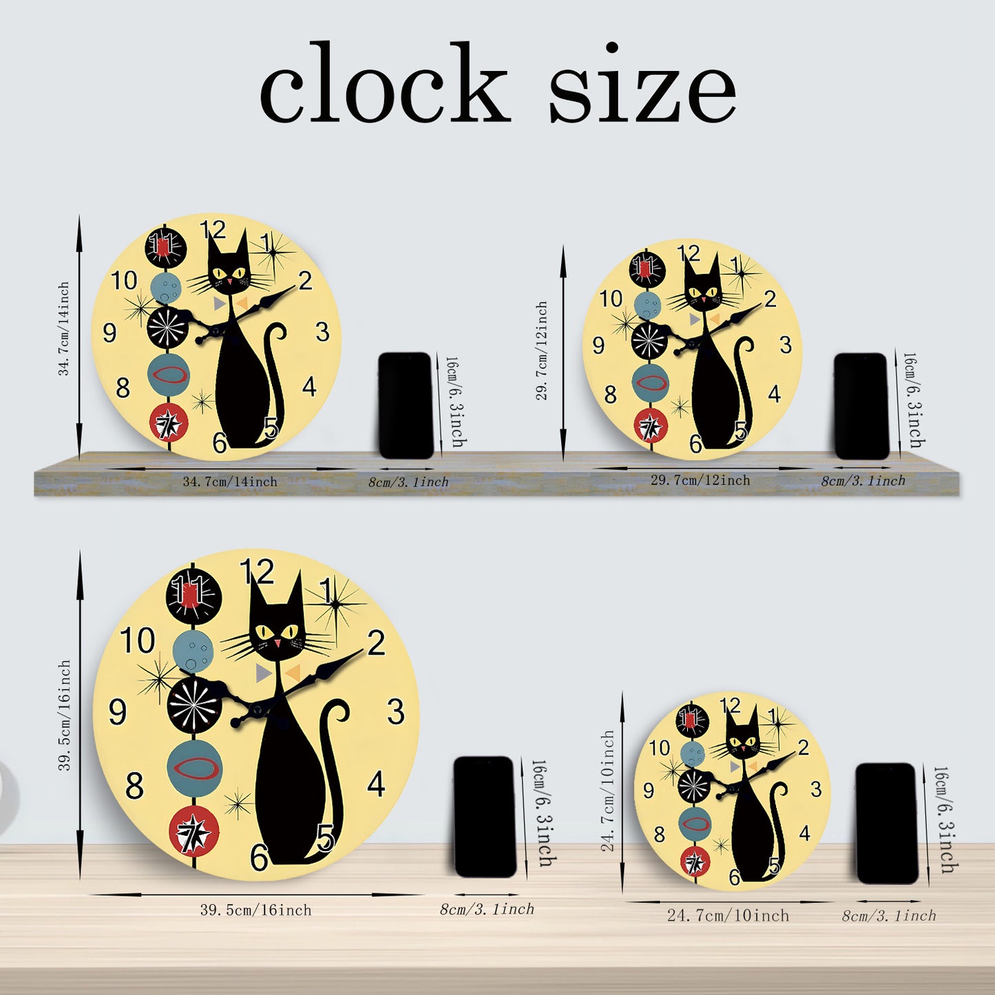 Cat Fur Ball MDF Wall Clock Round Silent Wall Clock Non Ticking Battery Operated for Study Room