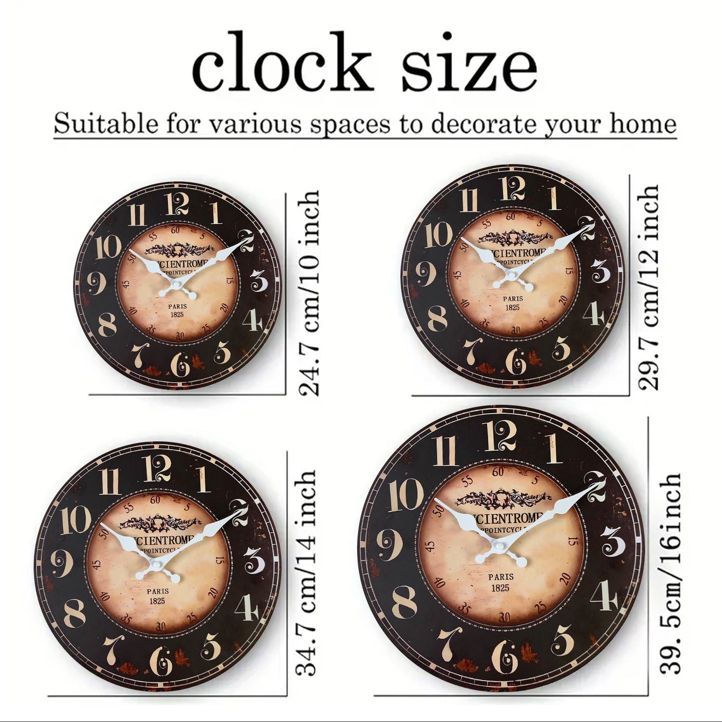 Orologio da parete decorativo rotondo in MDF, stile parigino, nero, con ore e minuti, per ufficio, sala da pranzo, silenzioso e senza ticchettio.