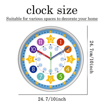 Learning Wall Clock 8 Inch –Time Teaching Non-Ticking Battery Operated Wall Clock for Classroom, Bedroom, School
