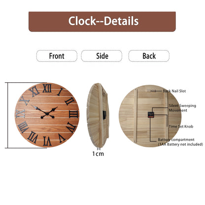 Constantplanet Wooden Wall Clock Silent Non-Ticking Movement Battery Operated Decorative Clock for Living Room, Bedroom, Kitchen
