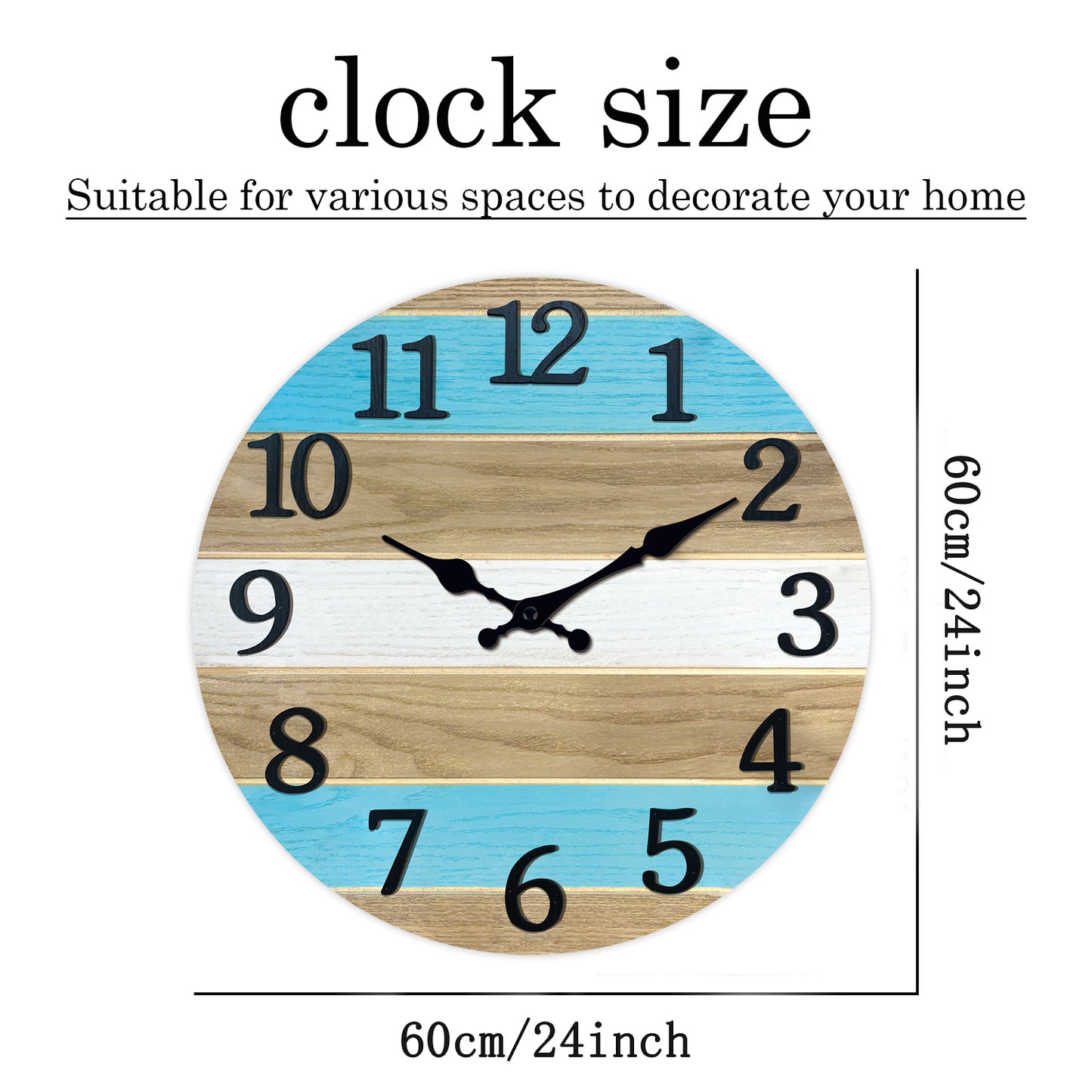 Constantplanet Wooden Wall Clock Silent Non-Ticking Movement Battery Operated Decorative Clock for Living Room, Bedroom, Kitchen