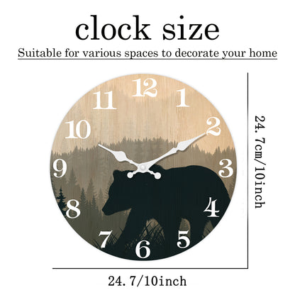 Bear Wooden Wall Clock Battery Operated Farmhouse Clocks for Living Room Kitchen Decor