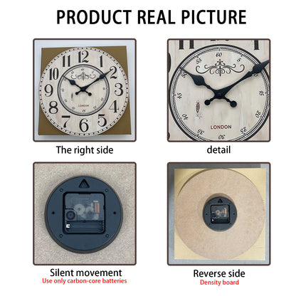 Vintage London Wooden Wall Clock Silent Non-ticking Battery Operated for Living Room