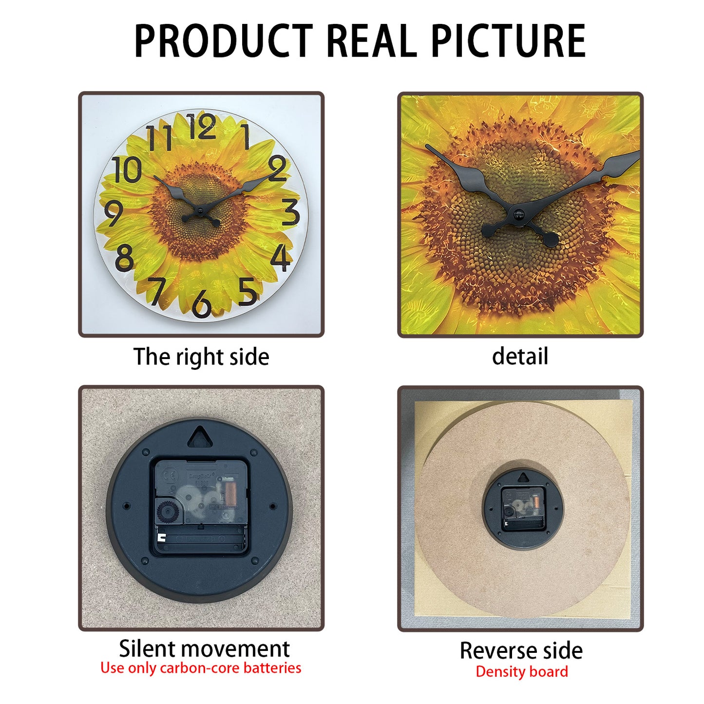 Sunflower Farmhouse Wall Clocks Battery Operated 10 Inch Silent Non Ticking Rustic Wall Clock