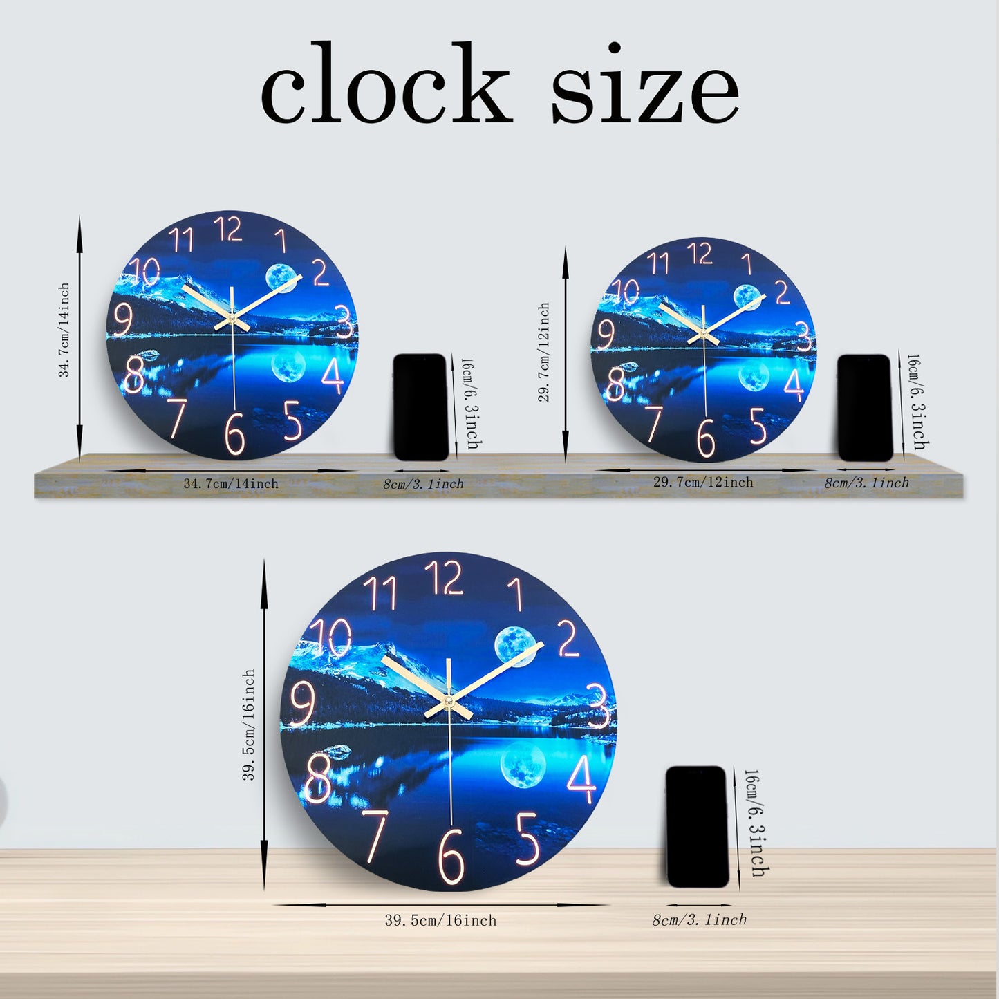 Wall Clock Glass Starry Sky Silent Blue Modern Creative Design Original Non-Ticking Decorative for Living Room Bedroom Office Kitchen