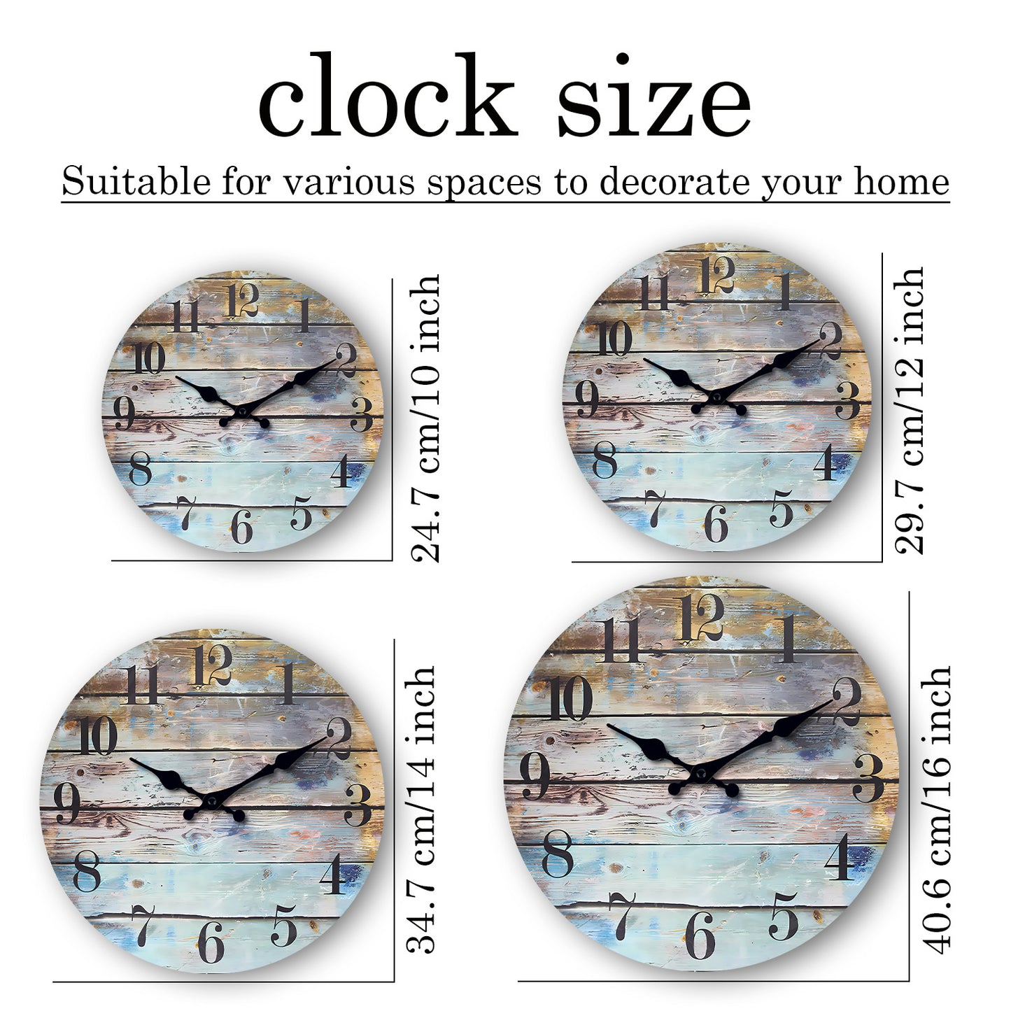 Colorful Printed Country Style MDF Wood Grain Wall Clock Battery Operated Round Silent Wall Clock